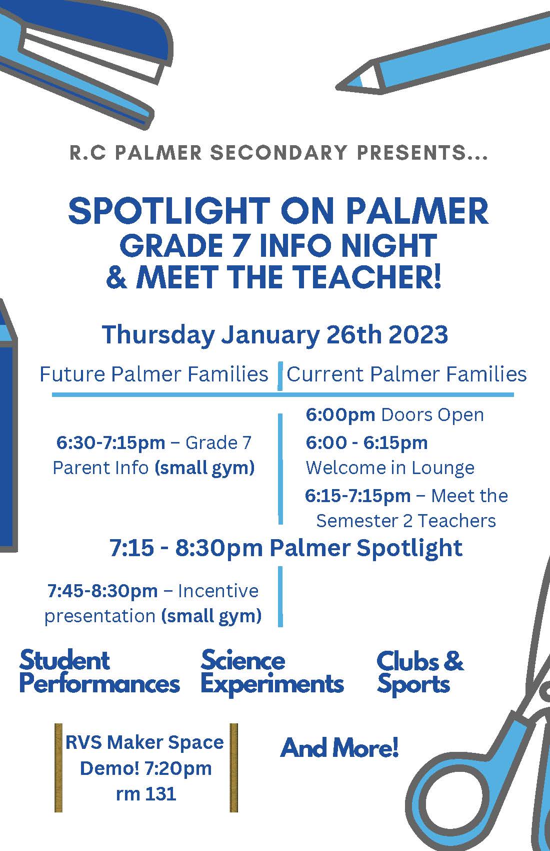 Spotlight on Palmer/Grade 7 Info Night and Meet the Teacher Mark your